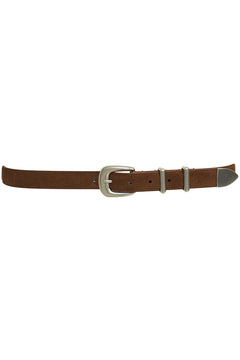 Beau Suede Leather Belt - Cognac W/matte Silver