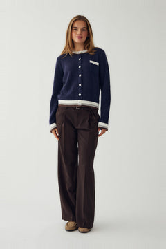 N-Nattie Knit Cardigan - Navy Brown