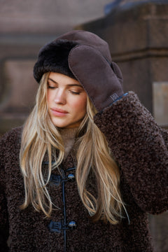 Mina Shearling Mittens - Dark Brown