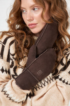 Mina Shearling Mittens - Dark Brown