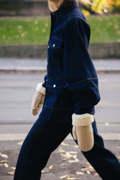Mina Shearling Mittens - Light Sand