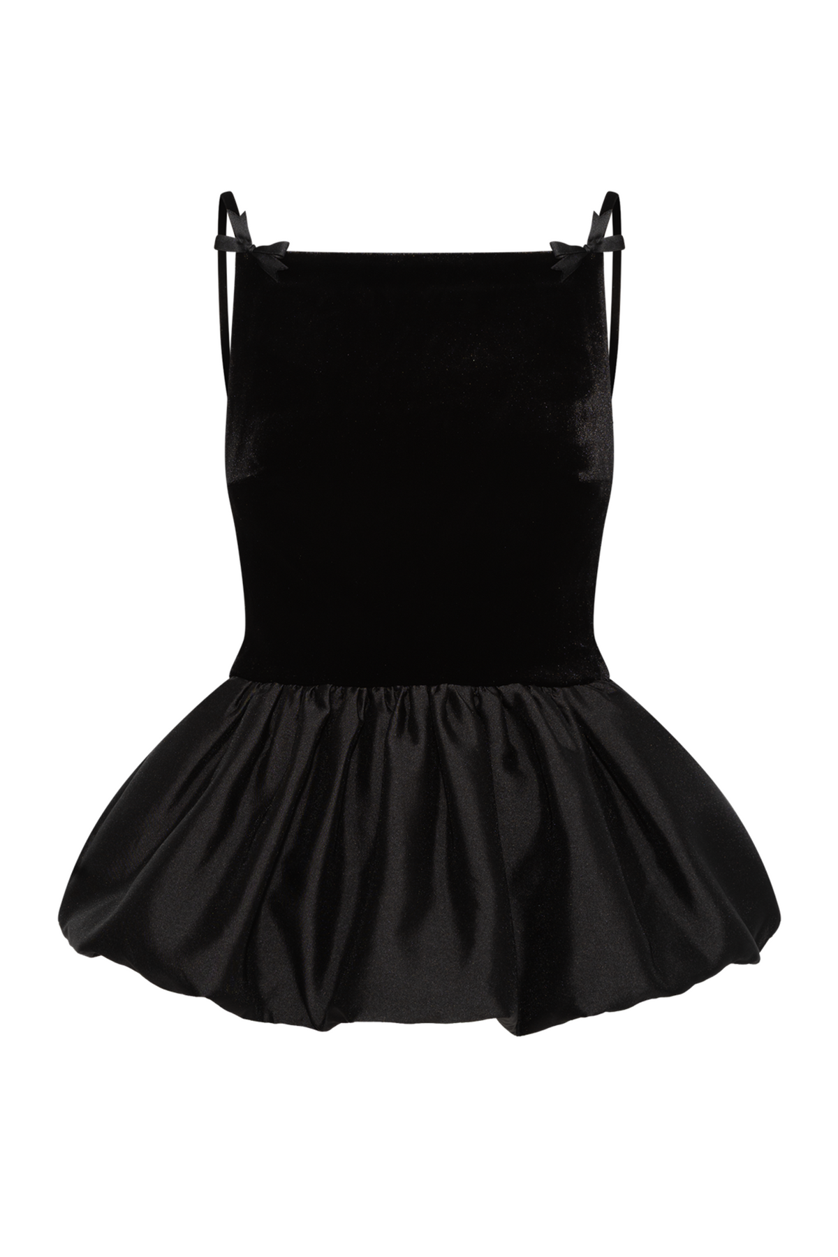 Black Velvet Bubble Hem Top - Black