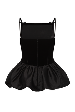 Black Velvet Bubble Hem Top - Black