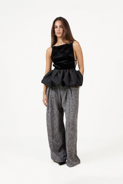 Black Velvet Bubble Hem Top - Black