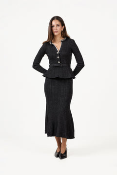 Black Lurex Rib Knit Midi Dress - Black