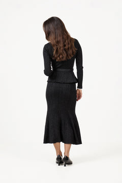 Black Lurex Rib Knit Midi Dress - Black
