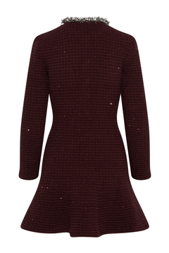 Burgundy Textured Knit Embellished Mini Dress - Burgundy