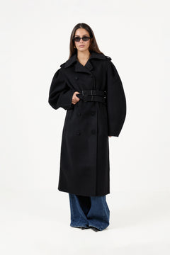 Splittable Wool Trench Coat - Black