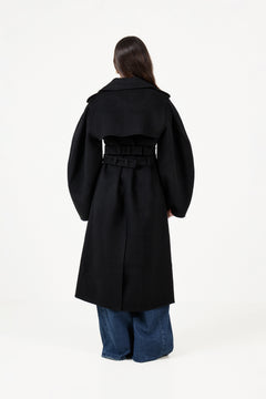 Splittable Wool Trench Coat - Black