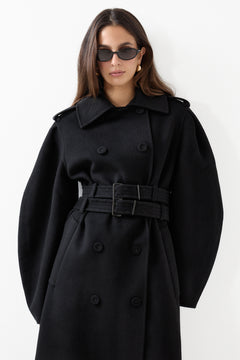 Splittable Wool Trench Coat - Black