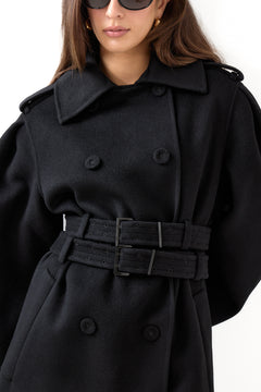 Splittable Wool Trench Coat - Black