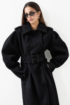 Splittable Wool Trench Coat - Black