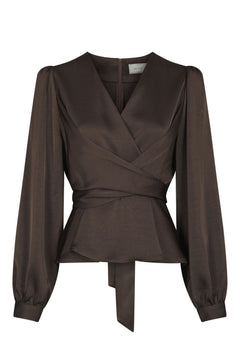 Rista Heavy Sateen Blouse - Dark Brown