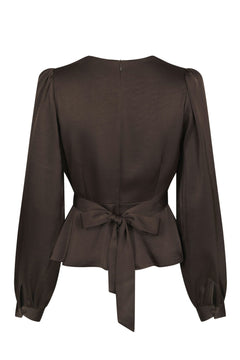Rista Heavy Sateen Blouse - Dark Brown