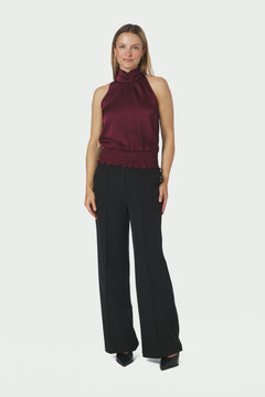 Jos Drapy Satin Top - Burgundy