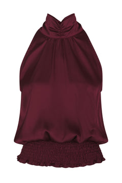 Jos Drapy Satin Top - Burgundy