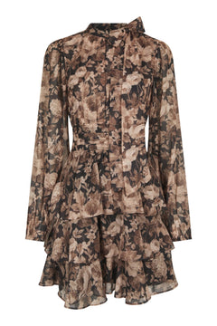 Mio Vintage Flower Dress - Black Sand
