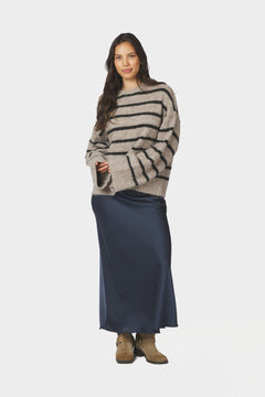 Roeme Fluffy Stripe Knit - Beige Melange