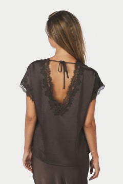 Benera Heavy Sateen Lace Blouse - Dark Brown