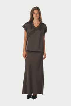 Benera Heavy Sateen Lace Blouse - Dark Brown