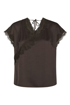 Benera Heavy Sateen Lace Blouse - Dark Brown