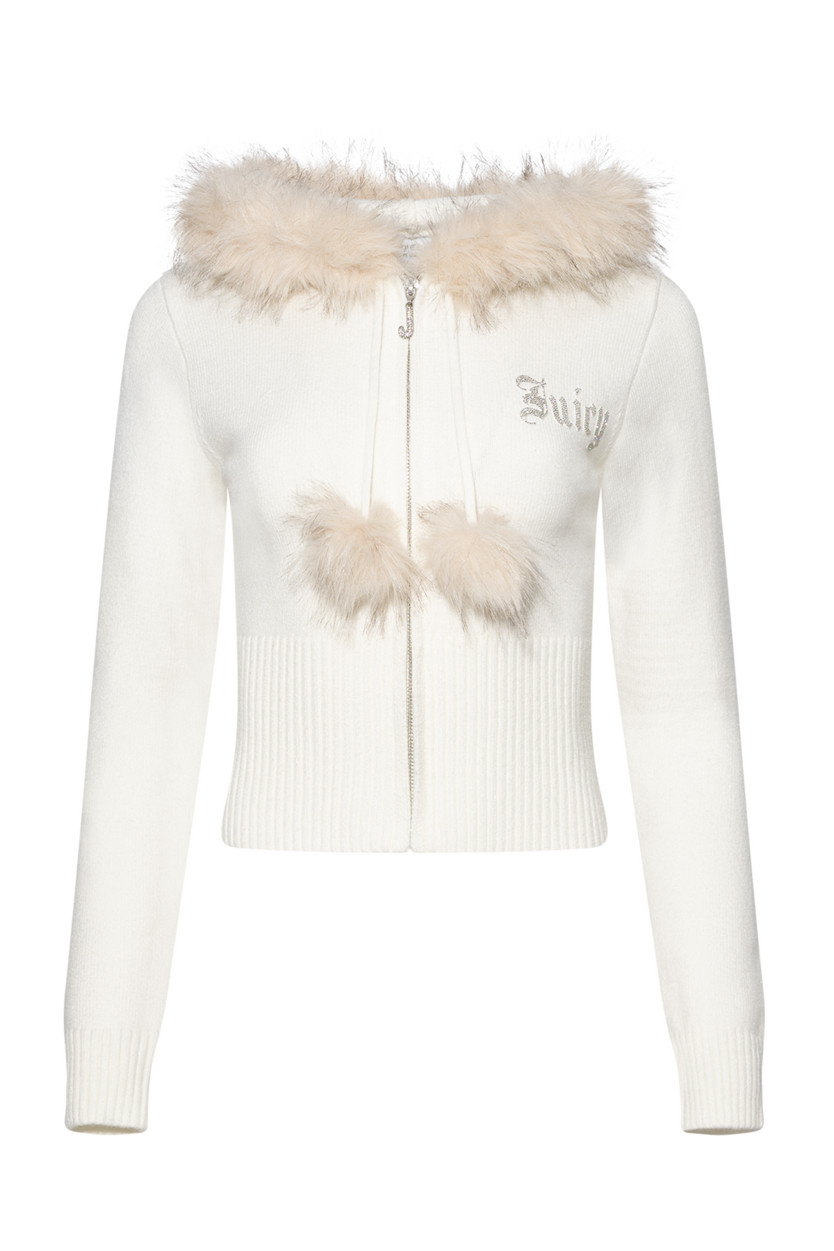 Knit Juicy Diamante Hoodie With Fur Trim - Sugar Swizzle