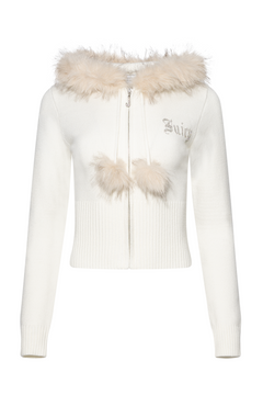 Knit Juicy Diamante Hoodie With Fur Trim - Sugar Swizzle