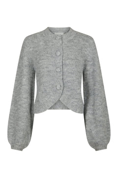 Gio Fluffy Knit Cardigan - Grey Melange