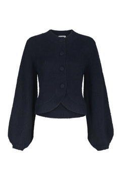 Gio Fluffy Knit Cardigan - Navy