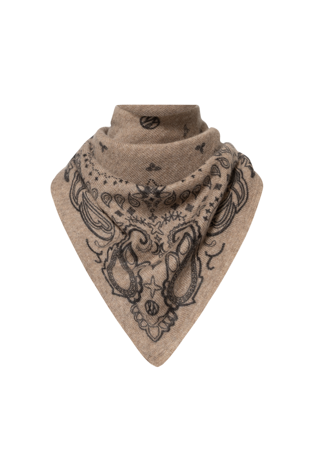 Cashmere Paisley Scarf - 65 Cm - Cappuccino & Black
