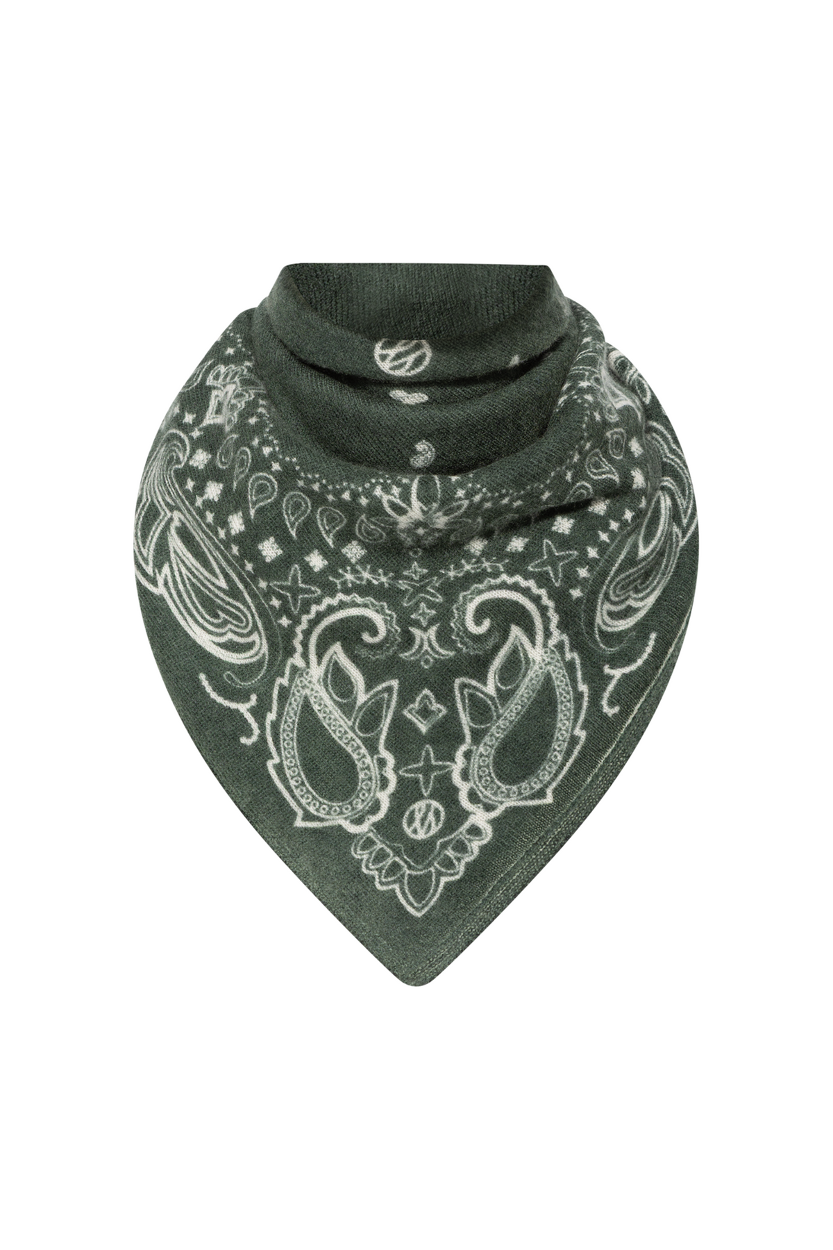Cashmere Paisley Scarf - 65 Cm - Green & Cream