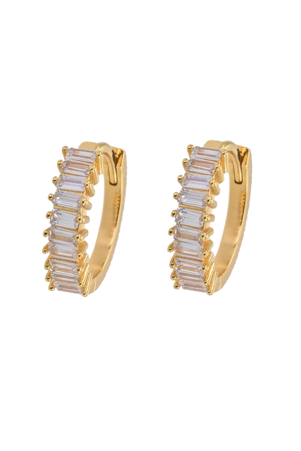 Medium Squared Stone Hoops - Whiite