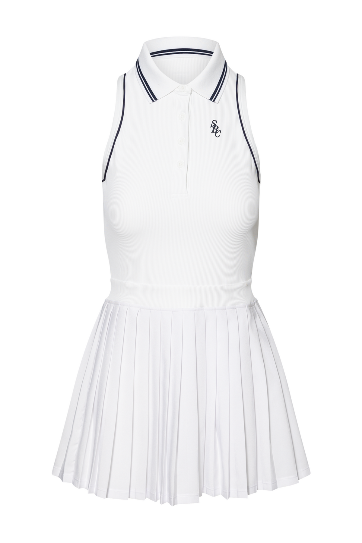 Src Pleated Polo Dress - White
