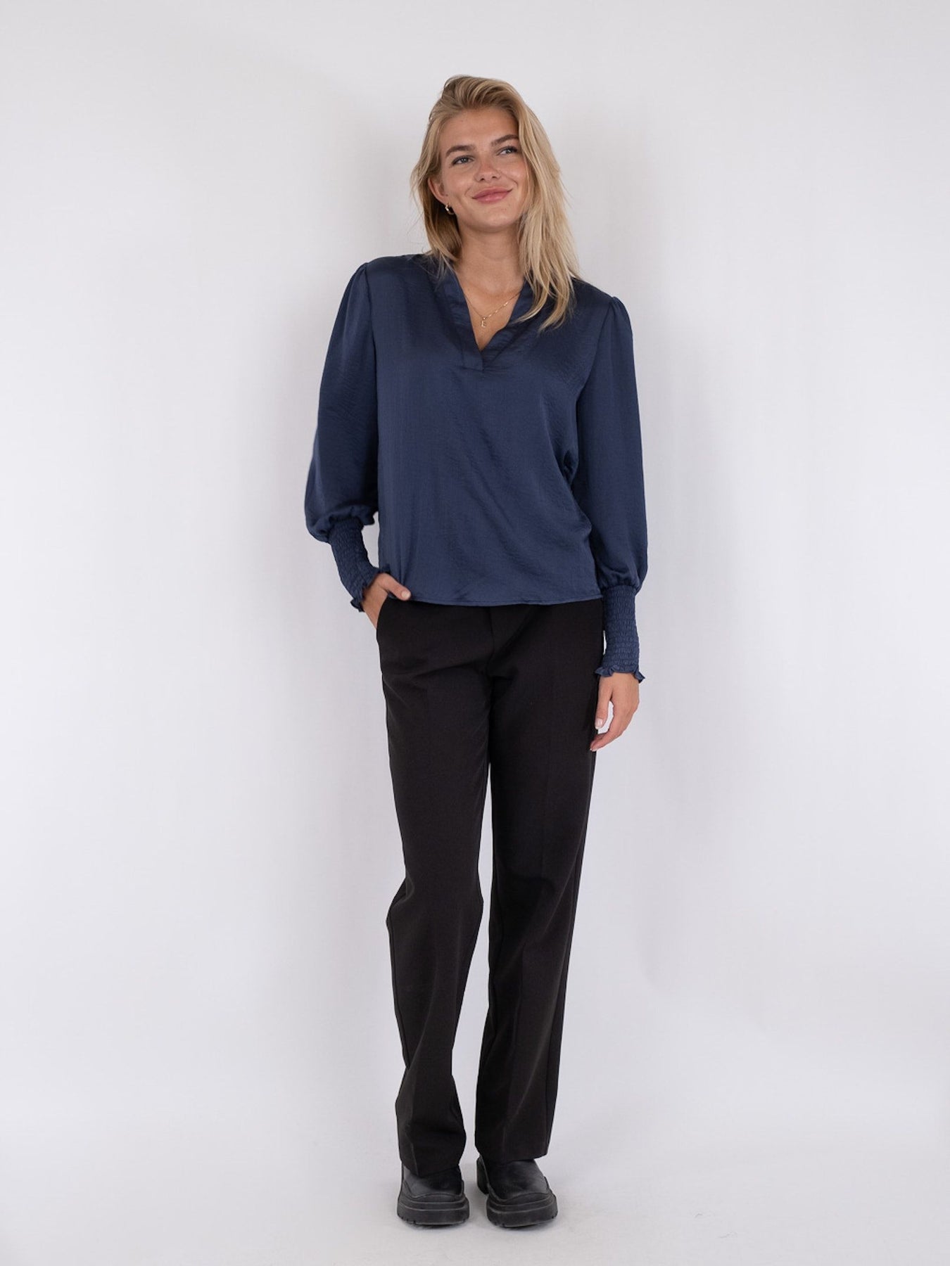 Landa Solid Blouse - Dusty Blue