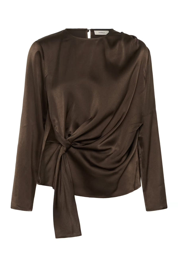 Satineiw Knot Blouse - Chocolate Brown