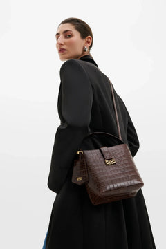 Monogram Leather Bucket Bag - Dark Brown Croco
