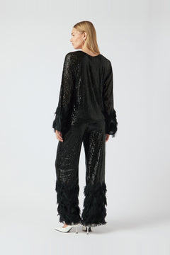 Yasflow Ls V-Neck Sequin Top - Black