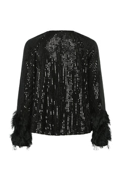 Yasflow Ls V-Neck Sequin Top - Black