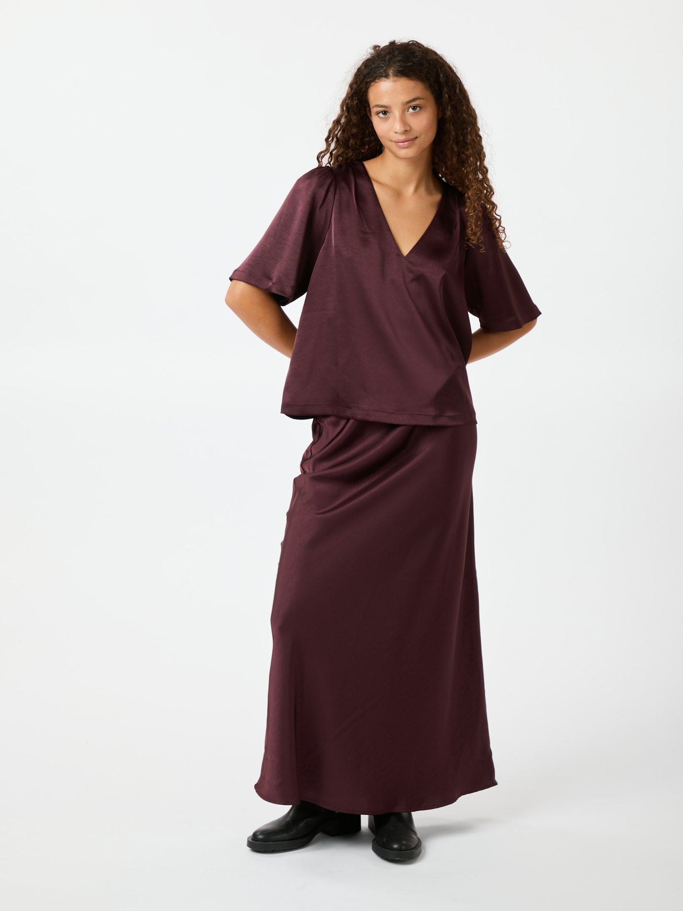 Vicky Heavy Sateen Kjol - Burgunder