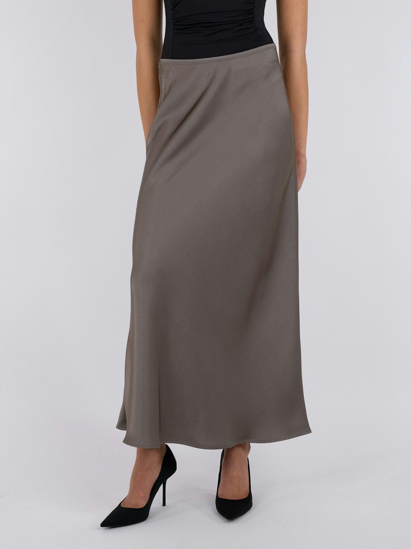 Vicky Heavy Sateen Skirt - Warm Grey