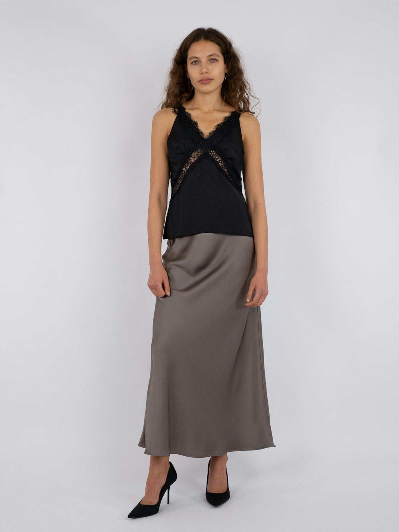 Vicky Heavy Sateen Skirt - Warm Grey