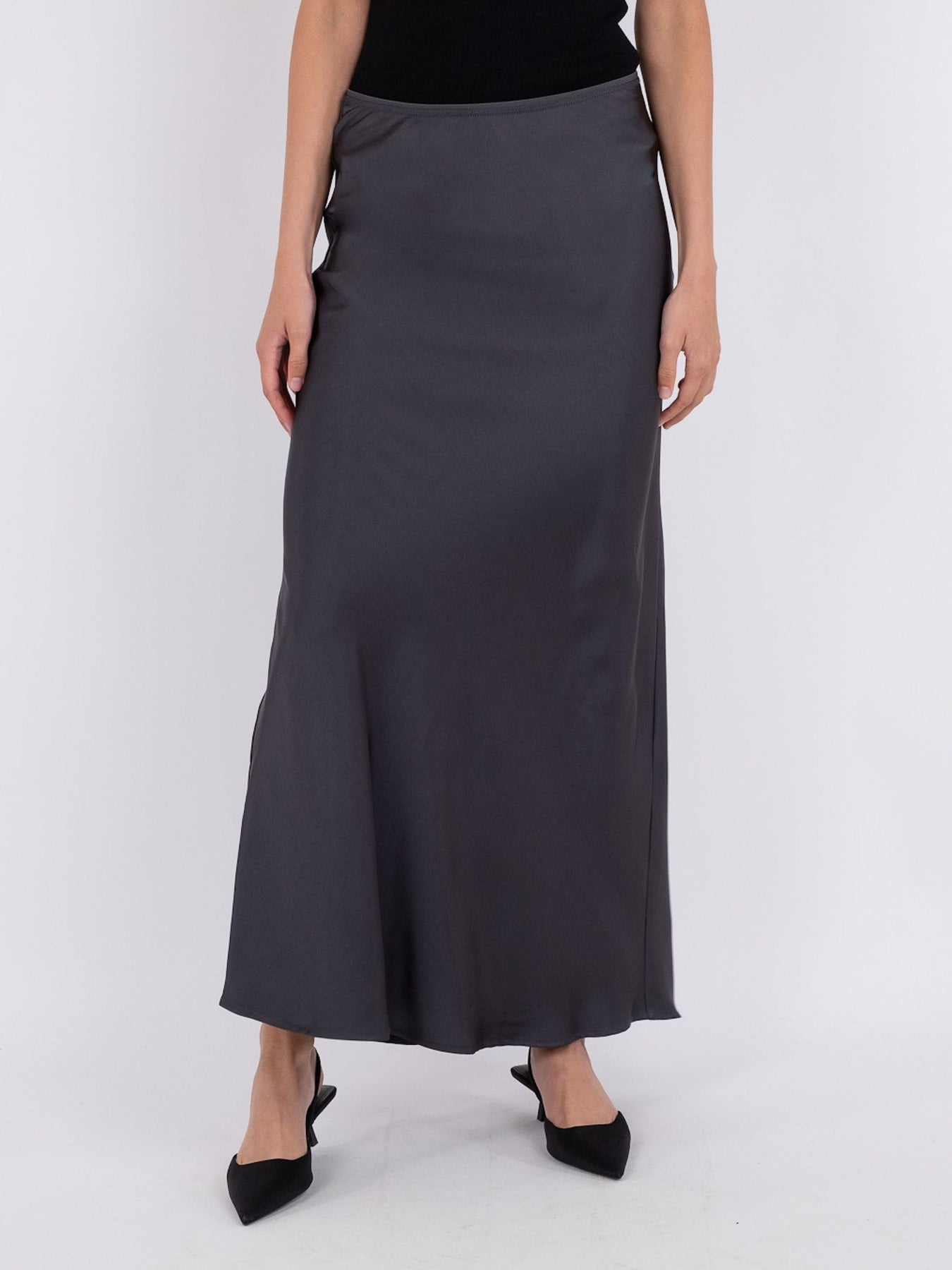 Vicky Heavy Sateen Skirt - Steel Grey