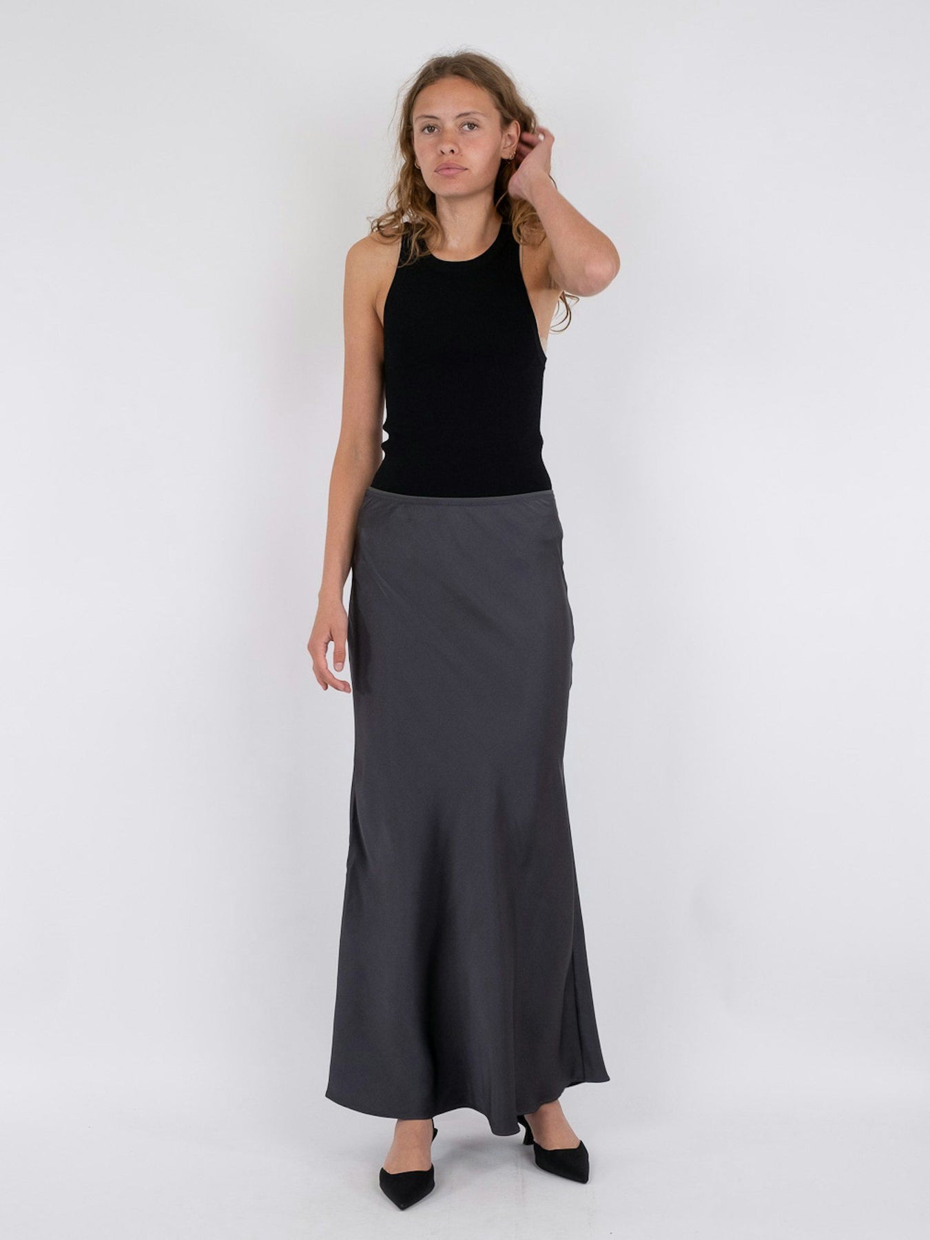 Vicky Heavy Sateen Skirt - Steel Grey