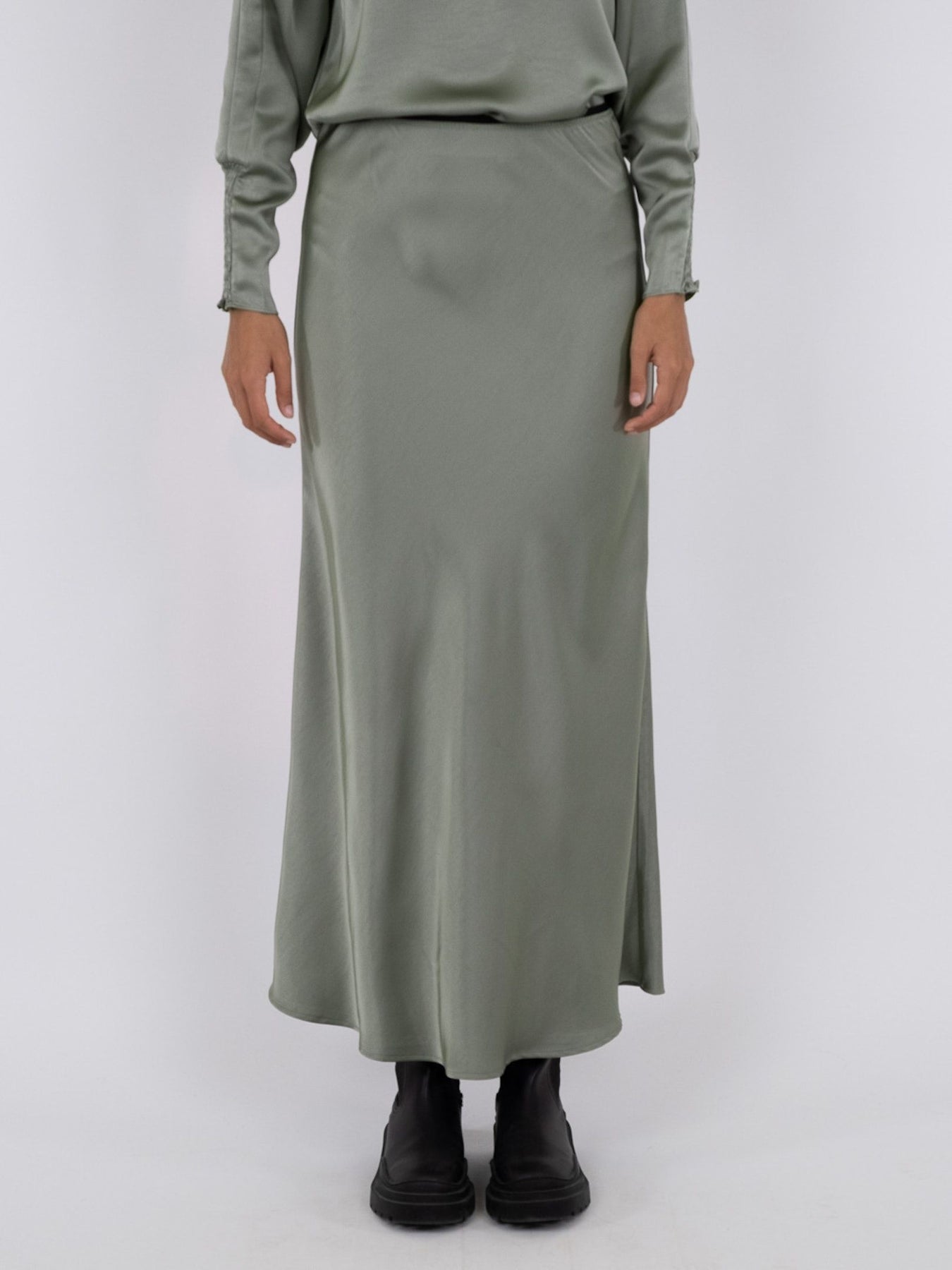 Vicky Heavy Sateen Kjol - Smoke Green