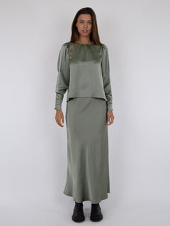 Vicky Heavy Sateen Skirt - Smoke Green