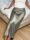 Vicky Heavy Sateen Kjol - Smoke Green