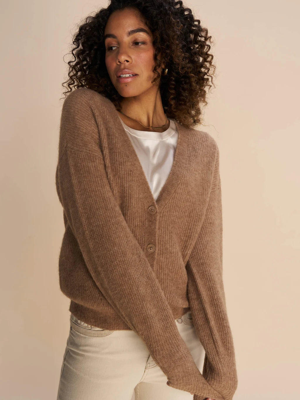 Thora V-Neck Knit Cardigan - Cinnamon Swirl