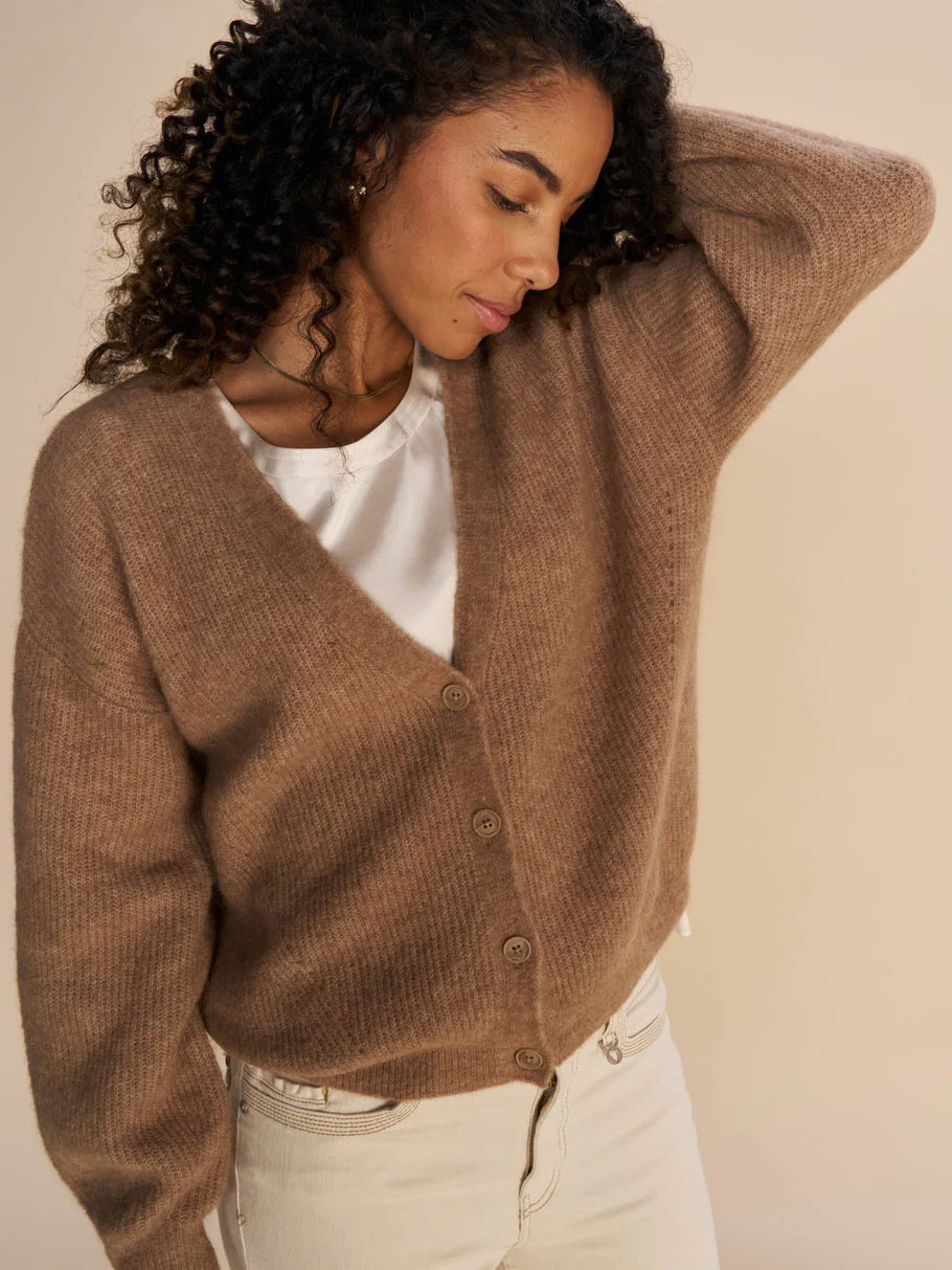 Thora V-Neck Knit Cardigan - Cinnamon Swirl