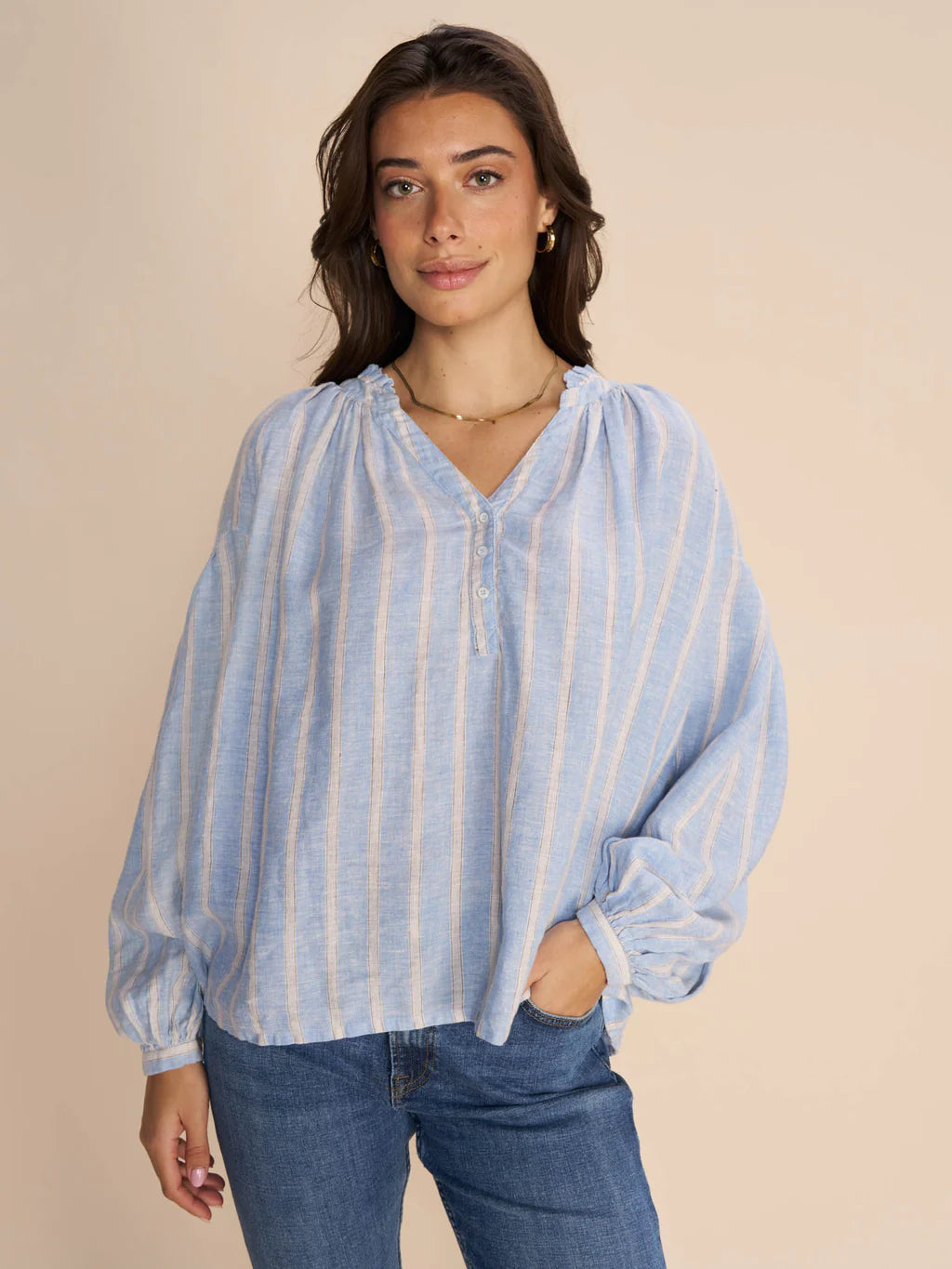 Safi Striped Linen Shirt - Cashmere Blue