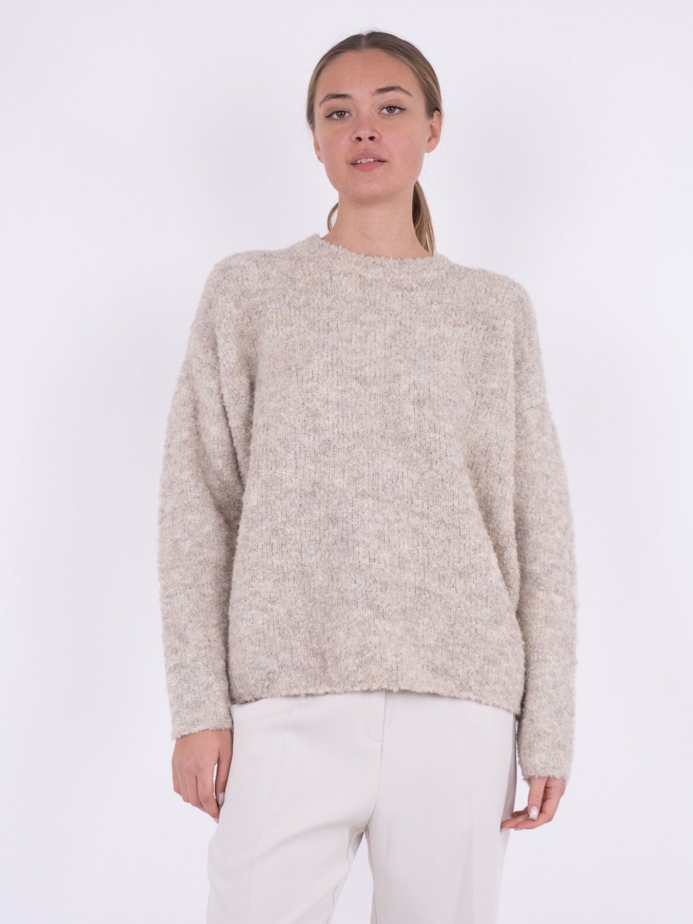 Glenda Boucle Knit Blouse - Sand Melange